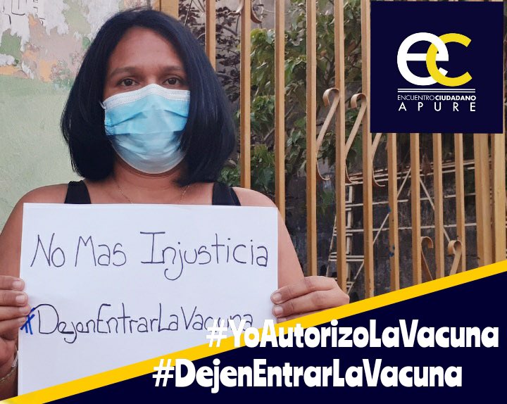 delsasolorzano's tweet photo. Desde @EnCiudadanoVzla exigen #DejenEntrarLaVacuna y los apureños agregan #YoAutorizoLaVacuna https://t.co/mOg6uBzXdB