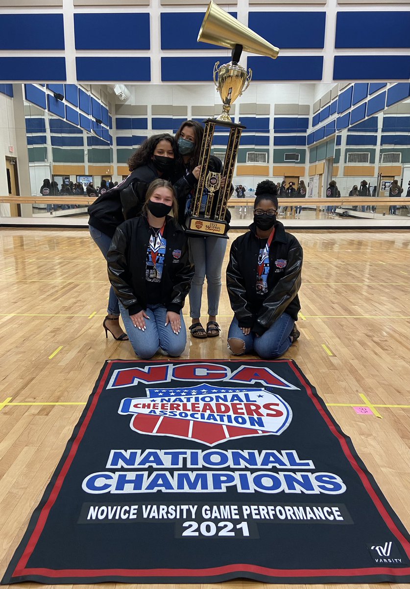 HarlanCheer's tweet photo. It was JACKET DAY! Hawk Cheerleaders are 2X National Champs! So proud of how this team’s resilience allowed them to persevere thru this unique year! I could not have asked for a better group of young ladies to experience this moment with! #Back2Back #NationalChamps #StuntGroups https://t.co/3j9AVl32qg