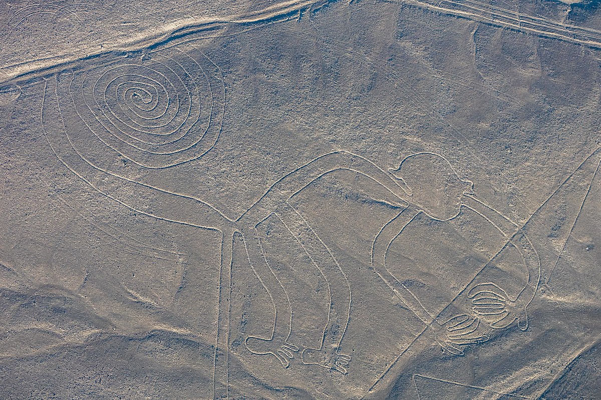 Next up, another site I've been fascinated by for years. The Nazca Lines in southern Peru! They're lines that were originally created between 500 BCE and 500 CE. Most of the lines run straight with a few other shapes. The lines were listed as a UNESCO World Heritage site in 1994.