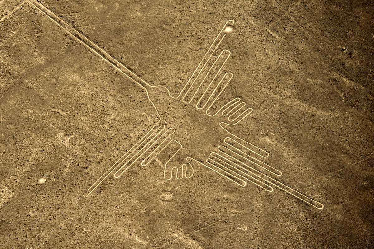 Next up, another site I've been fascinated by for years. The Nazca Lines in southern Peru! They're lines that were originally created between 500 BCE and 500 CE. Most of the lines run straight with a few other shapes. The lines were listed as a UNESCO World Heritage site in 1994.