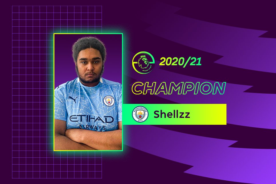 EASPORTSFCPro's tweet photo. The #ePremierLeague is 🔵 

He's finally done it.

@Shellzz wins the 🏆 for @ManCity.

#FGS21 | @premierleague https://t.co/bJIpYJgyyD