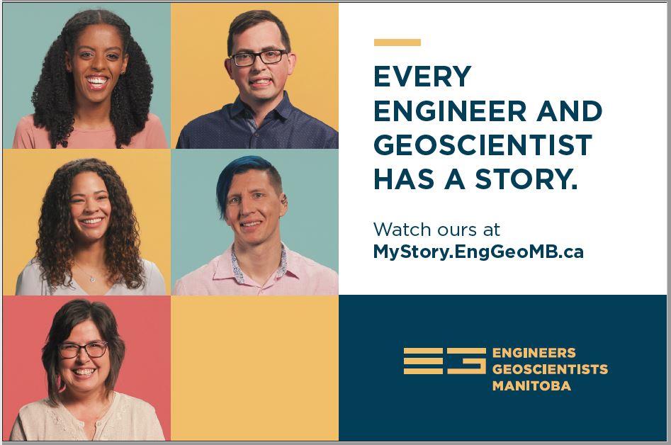 EngGeoMB's tweet photo. Have you seen our newest My Story videos?
Watch to see what Cory Vitt, P.Eng., has to share about increasing diversity, breaking barriers within the professions, and making the world a better place. https://t.co/3NvP6KG6GU
#EngGeoMB
#Engineering https://t.co/Ags9q50KvH