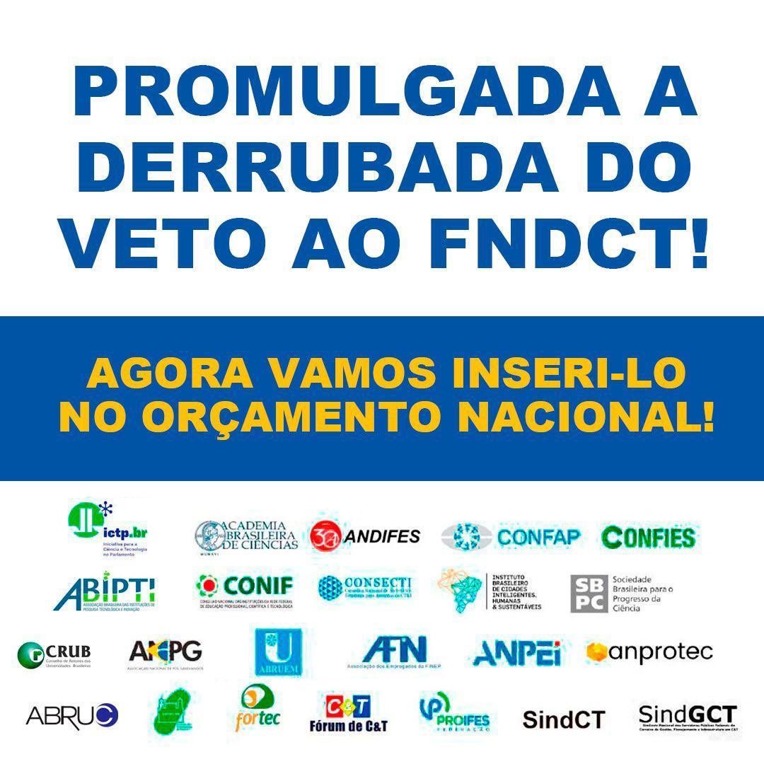 LuizDavidovich's tweet photo. Promulgada a Lei 177/2021! FNDCT sem cortes! Senador @rpsenador, é hora de mudar o orçamento aprovado pelo Congresso, que contingencia 90% do FNDCT e ainda não foi publicado. O Brasil agradece. @ABCiencias @ictpbr  @venezianovital @IzalciLucas #cienciasalva @alessandromolon https://t.co/D34UstvViL