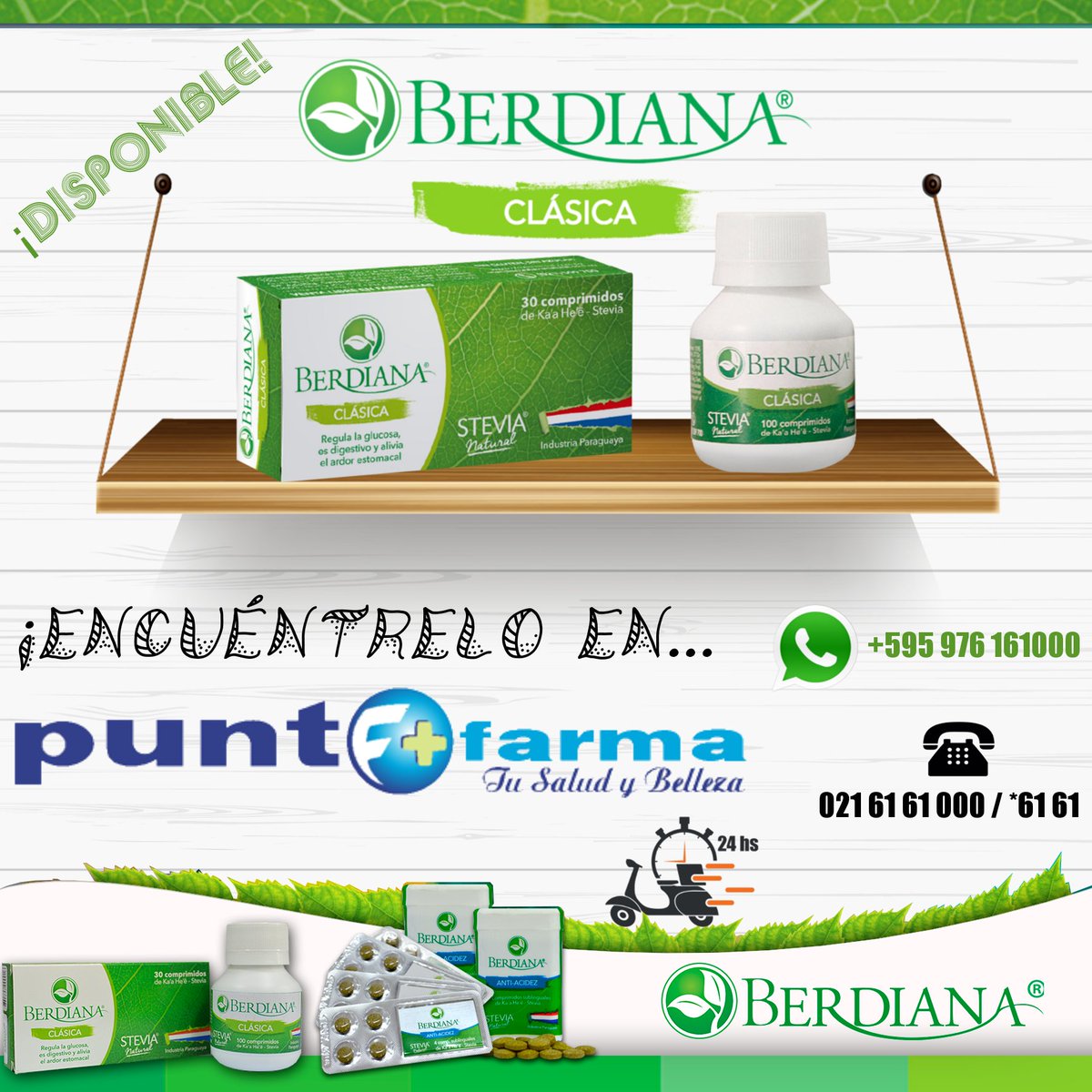 Berdiana_py's tweet photo. BERDIANA CLÁSICA DISPONIBLE EN...

PUNTOFARMA 
 👉  @puntofarmapy
Teléfono: 021 61.61.000 / *6161
Whatsapp: 0976 161000
🏍 Delivery 24 hs

https://t.co/jNRbwiF8Rv

¡Con BERDIANA sentite bien todos los días!

Más info:  https://t.co/aIJbSlCEu1
Testimonios: https://t.co/PPzTkr4qO1 https://t.co/PcTHjIjGo5
