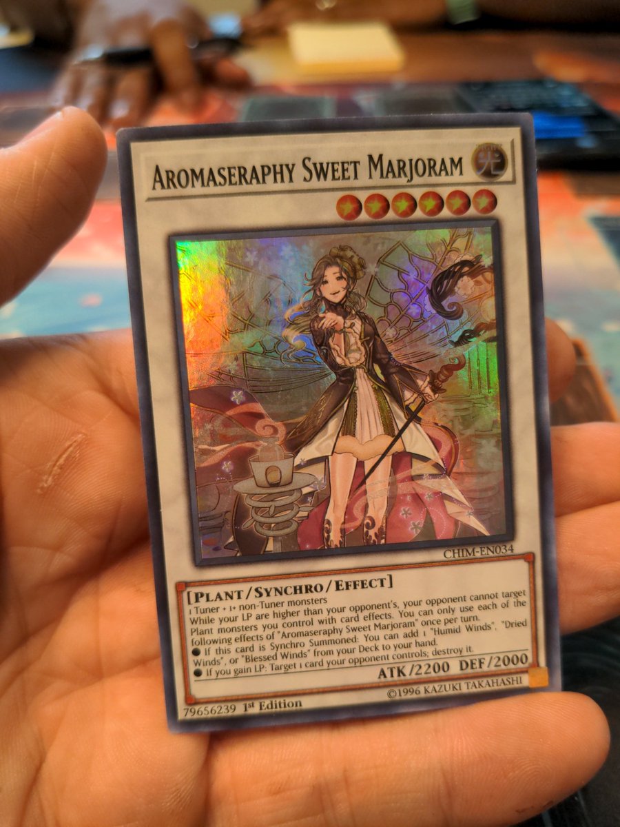 MakeABlish's tweet photo. @YuGiOh_TCG The Ace of my A1 since Day 1 plant deck, Aromaseraphy Sweet Marjoram! The duel's over once she hits my field!! #sweepstakes #YGOMahad https://t.co/4iJNRmC2Kg