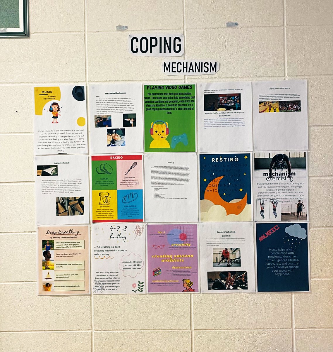 BechtoldMiss's tweet photo. Grade 9’s created their own coping mechanism wall for Health 9! Next step is to explore and try out these wonderful ways to cope with stress! https://t.co/91WnIkultA