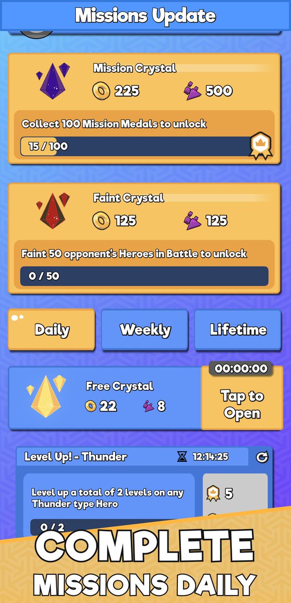 WarOfCrypta's tweet photo. Exciting new Missions are now available for you to complete on iOS 🏅

It is up to you and your Heroes to complete all of the new Daily, Weekly, and Lifetime Missions to receive some handy rewards 🎁 https://t.co/ubfUYjXSMj