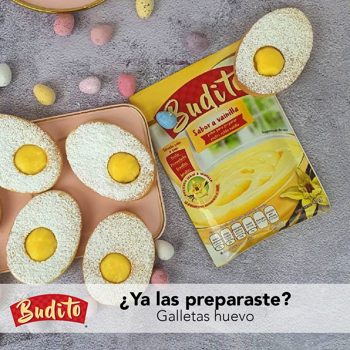 BuditoMx's tweet photo. Prepara la riquísima receta de las #galletas en forma de huevo. Traen el rellenos de Budito® sabor rompope. Ideal para esta época. 
Receta: https://t.co/BHXGr77Xvg
#pascua #reposteria #postre #postres #dulce #dulces https://t.co/vHI3M4iPem