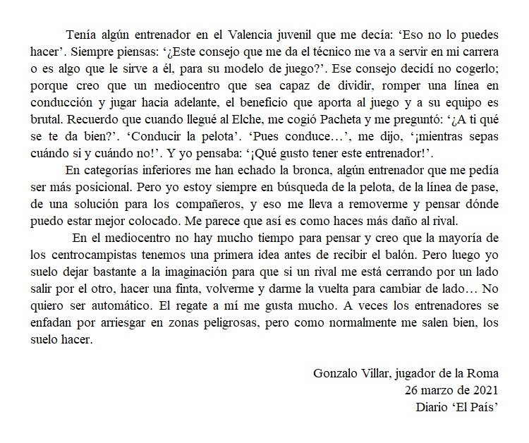 esttoper's tweet photo. Gonzalo Villar, sobre la importancia en la base de crear futbolistas por encima de crear equipos y la necesidad que siente, ya en la élite, de rebelarse contra el juego posicional. https://t.co/NnwcwAmJdA