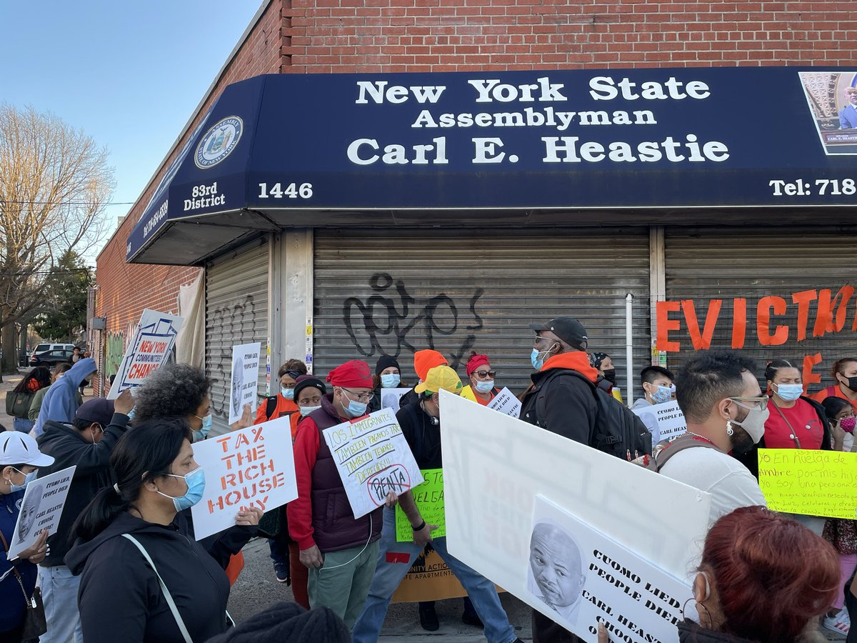 nychange's tweet photo. Happening now: Tenants struggling to pay rent and Excluded Workers are outside of @CarlHeastie office in the Bronx to demand he #CancelRent #InvestInOurNy to #FundExcludedWorkers including Hunger Strikers who’ve been on strike for 11 days https://t.co/YvhJJ8nWzV