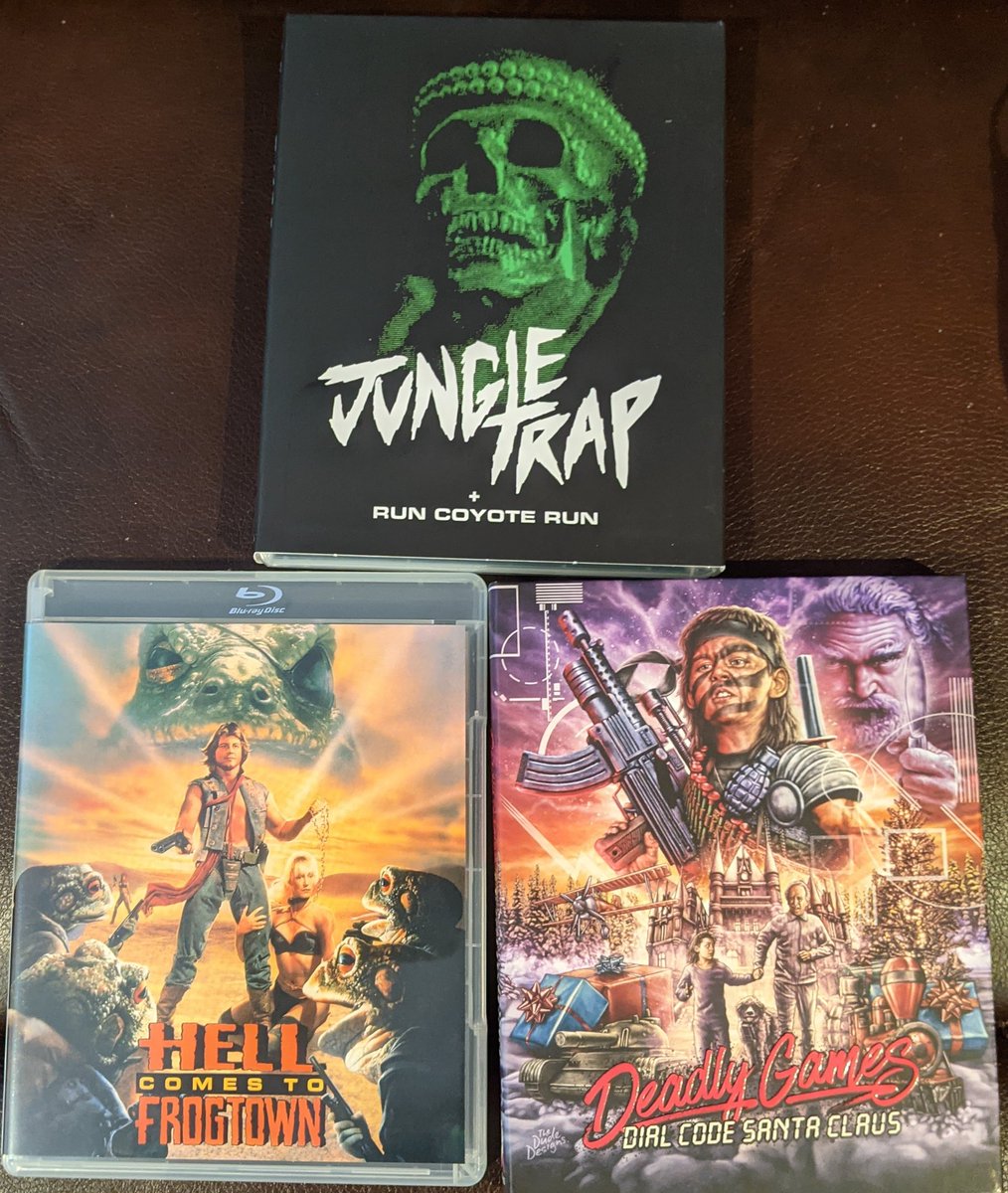 shipero's tweet photo. Got the latest from @filmarchive the once thought lost JUNGLE TRAP from the director of DON'T GO INTO THE WOODS. Picked up some other films from @VinegarSyndrome HELL COMES TO FROGTOWN and DIAL CODE SANTA CLAUS aka 3615 CODE PERE NOEL aka DEADLY GAMES aka HOME ALONE: FIRST BLOOD. https://t.co/pT1t7UPowv