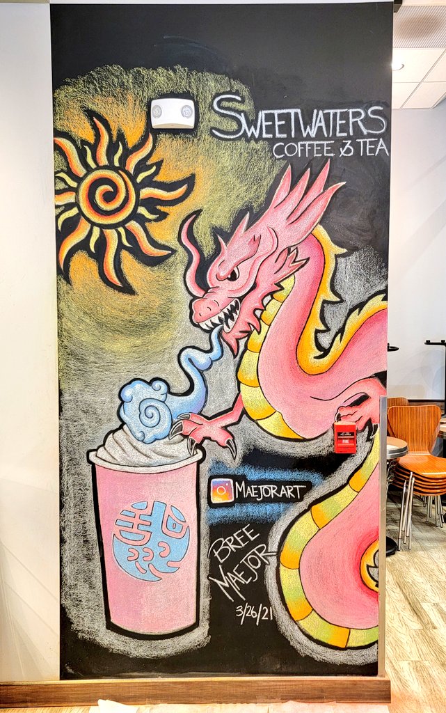 Ak5hayArora's tweet photo. Amazing artwork by #MaejorArt in my local @Sweetwaters Coffee Shop in Newark. ☕

@breemaejor 
#IceDragons 🐉 #wallart #artwork https://t.co/BeT3FPQLj0