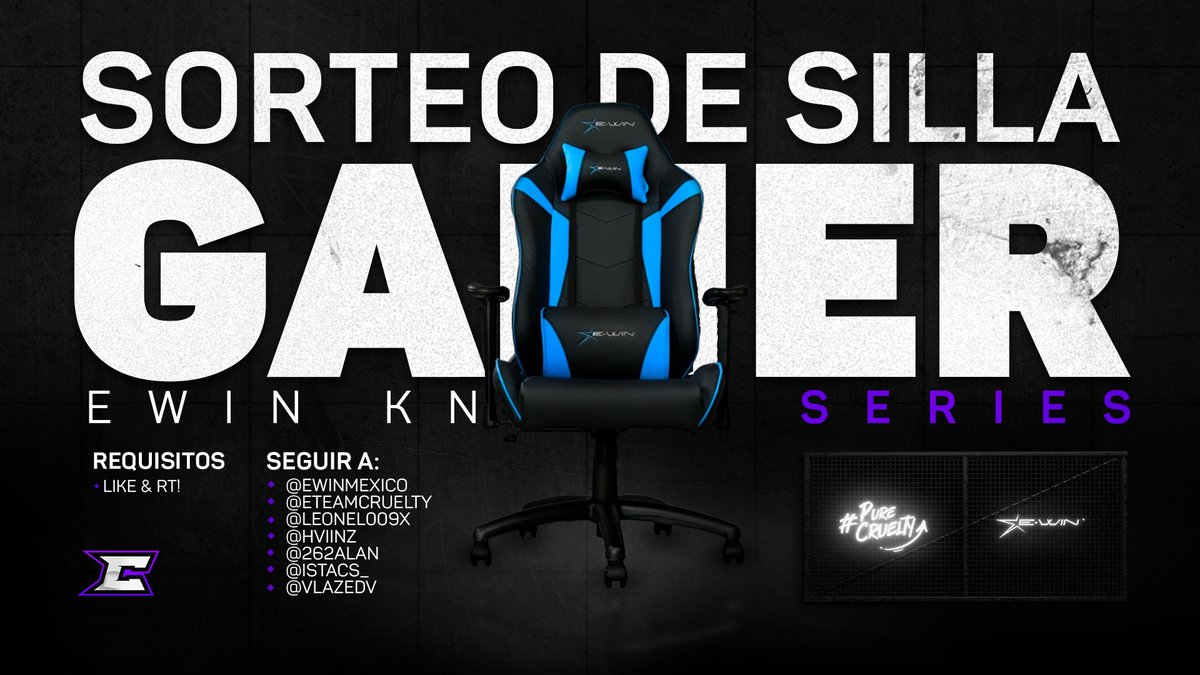 📢 ¡Tenemos un regalo para ti! 

Tú puedes ganar una silla gamer de <a href="/EWINMexico/">EWINMX</a> de manera gratuita. ¿Qué debes hacer? Simple, sigue estos pasos.

• Dar 💜 y 🔄 
🔹Seguir a:
• <a href="/EWINMexico/">EWINMX</a>
• @eteamcruelty
• @LeoneL009x
• <a href="/HViinz/">Cruelty Viinz🌨</a>
• @262Alan
• @isTacs_
• @vLAZEDv

¡Participa!