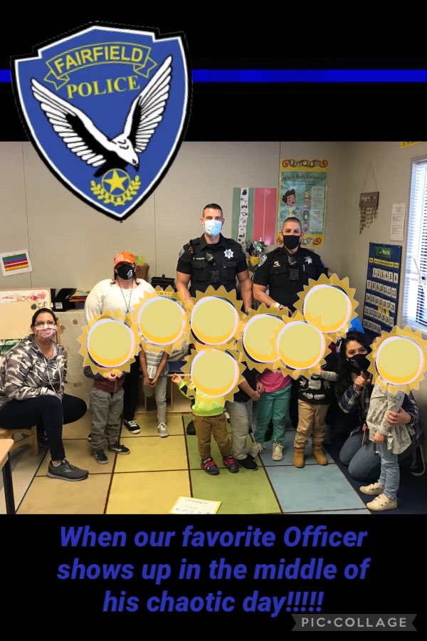 PSA_Eagles's tweet photo. Exciting day for the preschool Eaglets.  Our community partners from Fairfield Police Department stopped by for a quick visit.@FairfieldSuisun @FSUSDEarlyLearn https://t.co/oq8Q3Ofu51