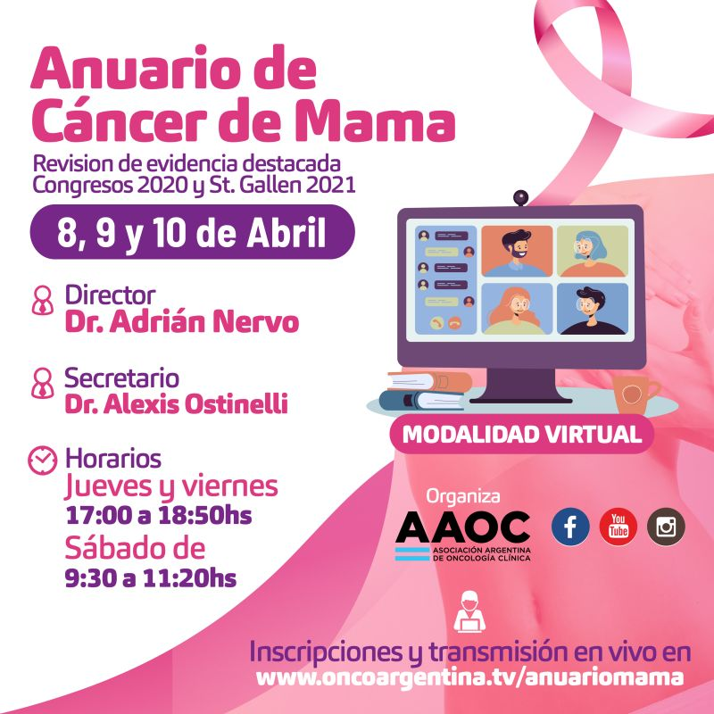 FFerrariOk's tweet photo. Anuario de #CancerDeMama: revisión de evidencia destacada 2020 & 2021
Director Dr. Adrián Nervo @centromamario
Inscripción https://t.co/rvquLcWpsq
Organiza y cerífica @aaoncoclinica
#BreastCancer #Oncology @OncoAlert @OncoReporte
@ecancer_espanol #OncoReporte @weoncologists https://t.co/iuh5A0J1N6