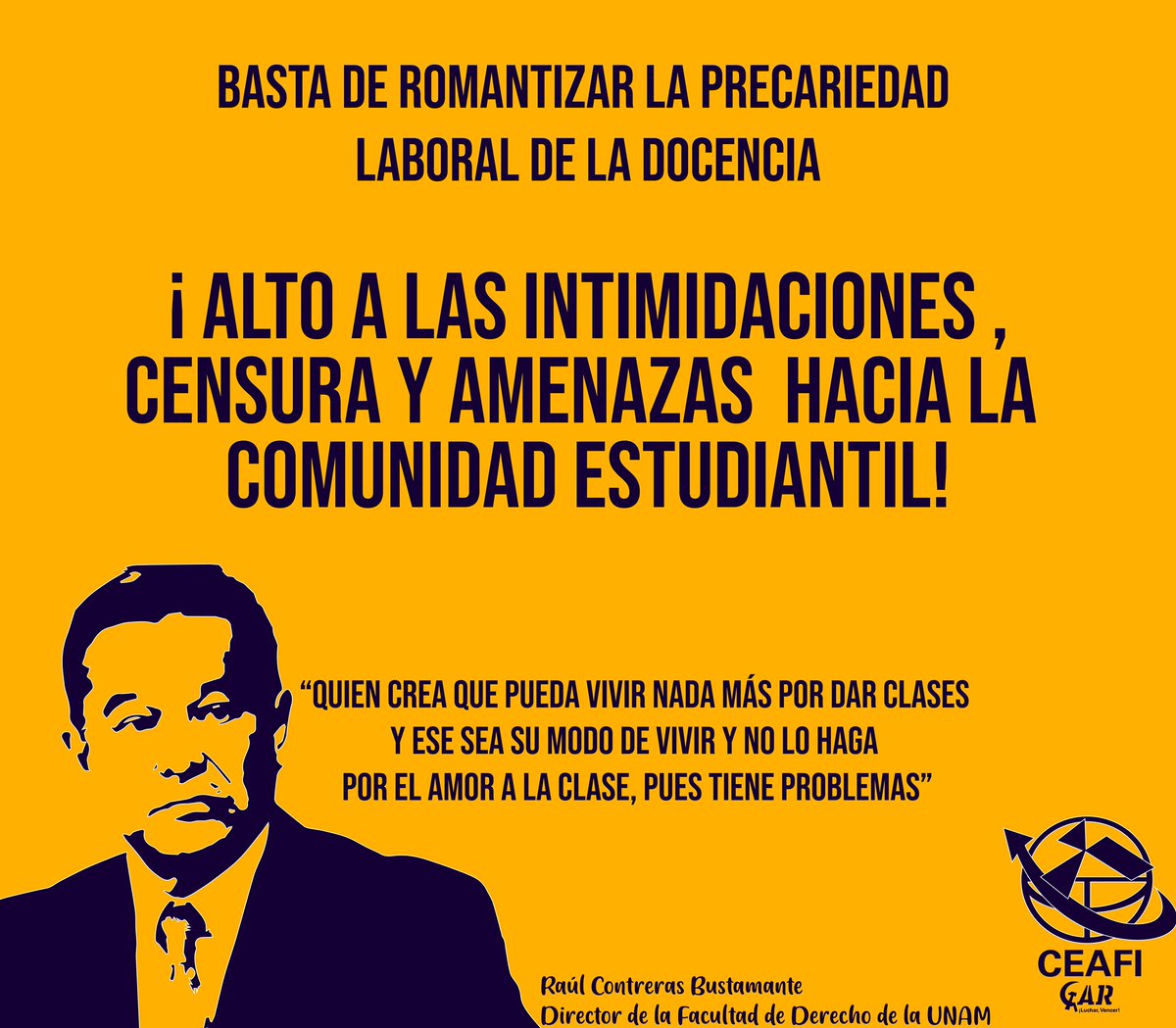 CEAFIGAR's tweet photo. ✊ #UNAMNoPaga | BASTA DE ROMANTIZAR LA PRECARIEDAD LABORAL DE LA DOCENCIA

¡Apoyo total a las y los estudiantes  de la Facultad de Derecho!

#DerechoNosCensura https://t.co/52F3ta0JZe