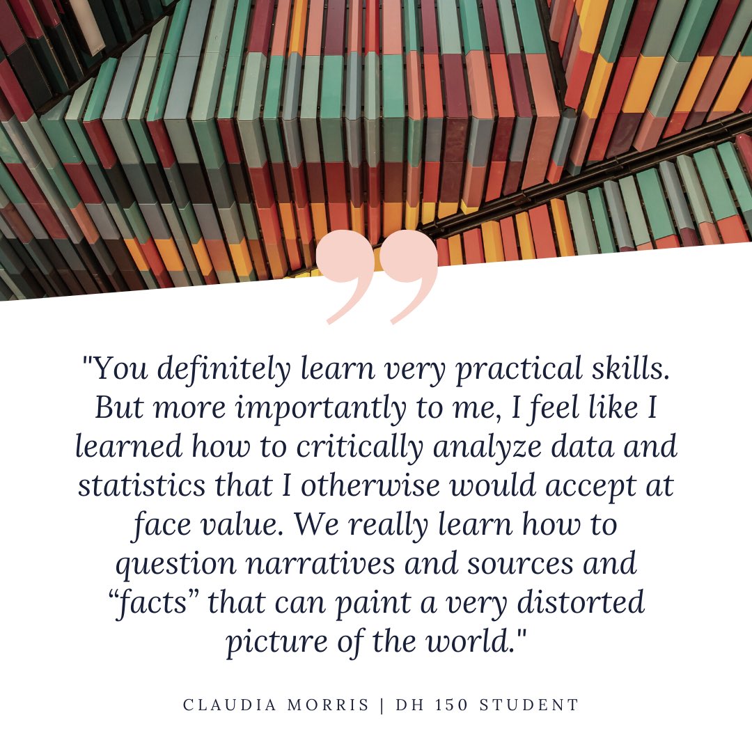UCLA_DH's tweet photo. Letters to Future Students | At the end of our DH 150 Data Analysis for Social Research class, students were encouraged to give advice to future and prospective DH students. Here is what one student said.
#letterstofuturestudents #digitalhumanities #dh #ucladh #studentquotes https://t.co/Lc5PtGMBkm