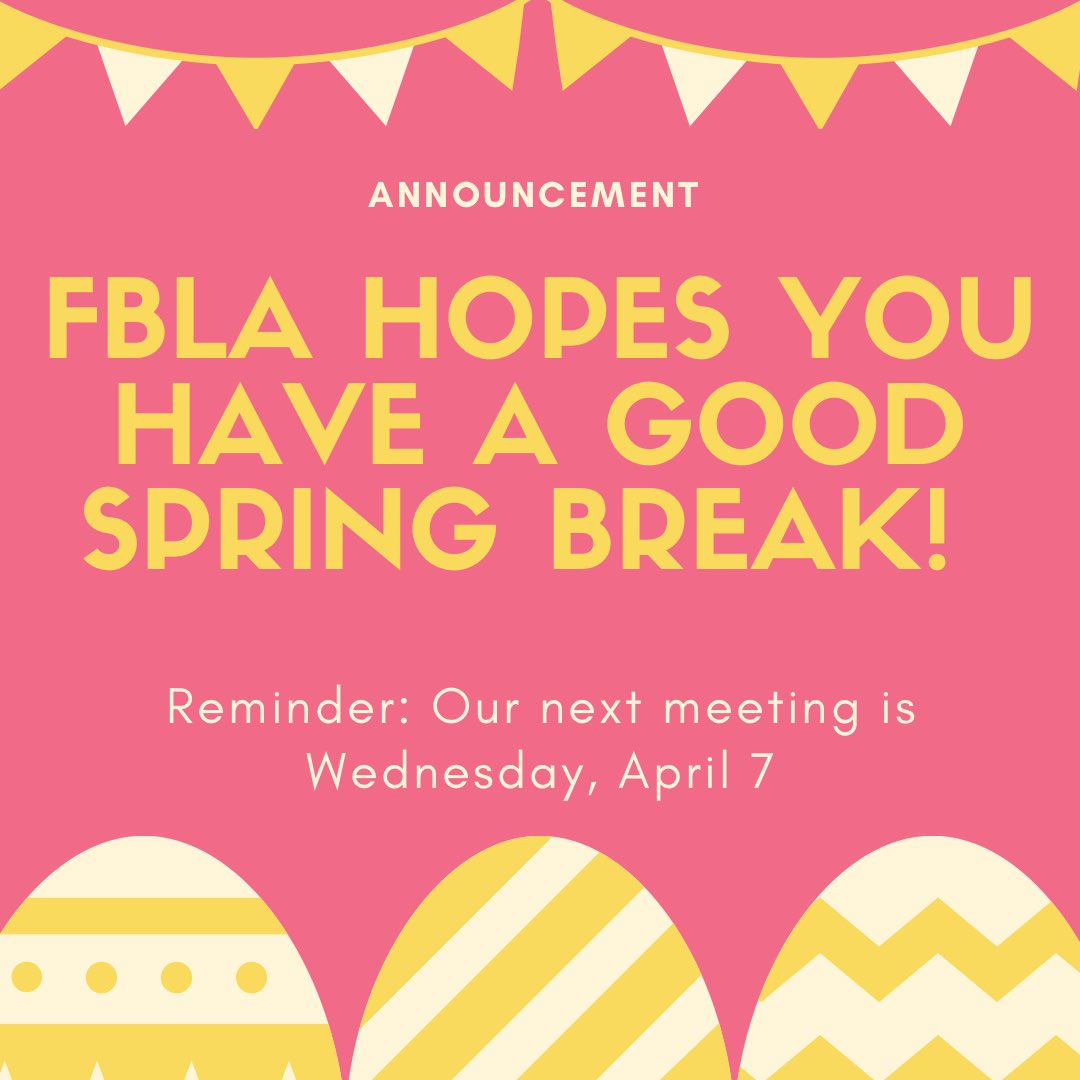 fblatuscarora's tweet photo. Have a good spring break Titans! FBLA Members: we’ll see you on Wednesday, April 7 for our meeting during FLEX! https://t.co/NOGMo3IeTz