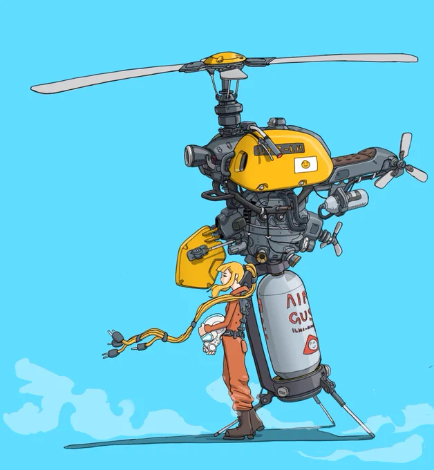 #メカ #イラスト #illustration 
超軽量型回転翼式航空装置です 