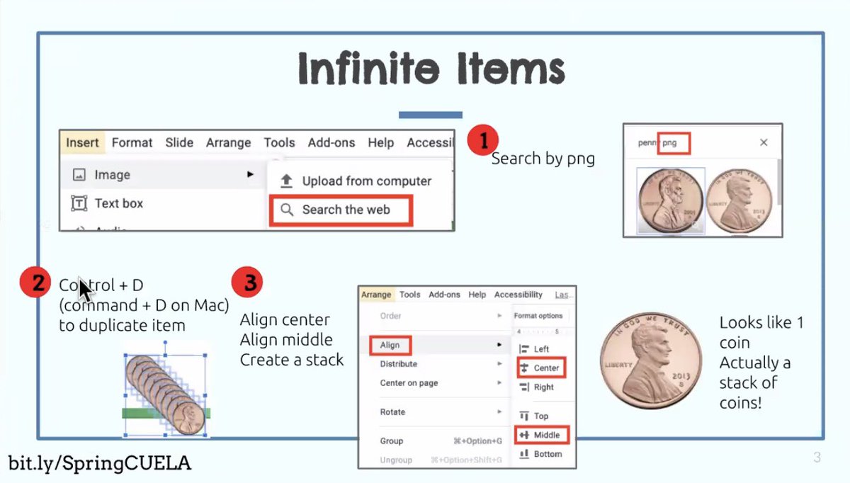 SandraNedu's tweet photo. How to create infinite items/digital manipulatives in #GoogleSlides as shared by @kab_graham during @cuelosangeles Palooza session at #SpringCUE. #WeAreCUE #LUSDDigital #WeAreLUSDDigital #LUSDTechTips https://t.co/tXGZqWyPkH