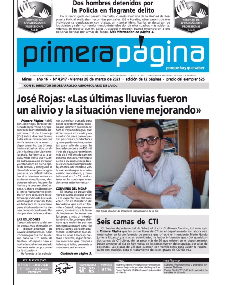 #TapadePrimeraPágina | Viernes 26 de marzo del 2021

Para recibir la mejor y mayor información, suscribite en versión papel o digital. Contáctanos a través nuestras redes sociales, y te haces suscriptor al instante. 

#PrimeraPágina
#porquehayquesaber
#elmásleídodeldepartamento