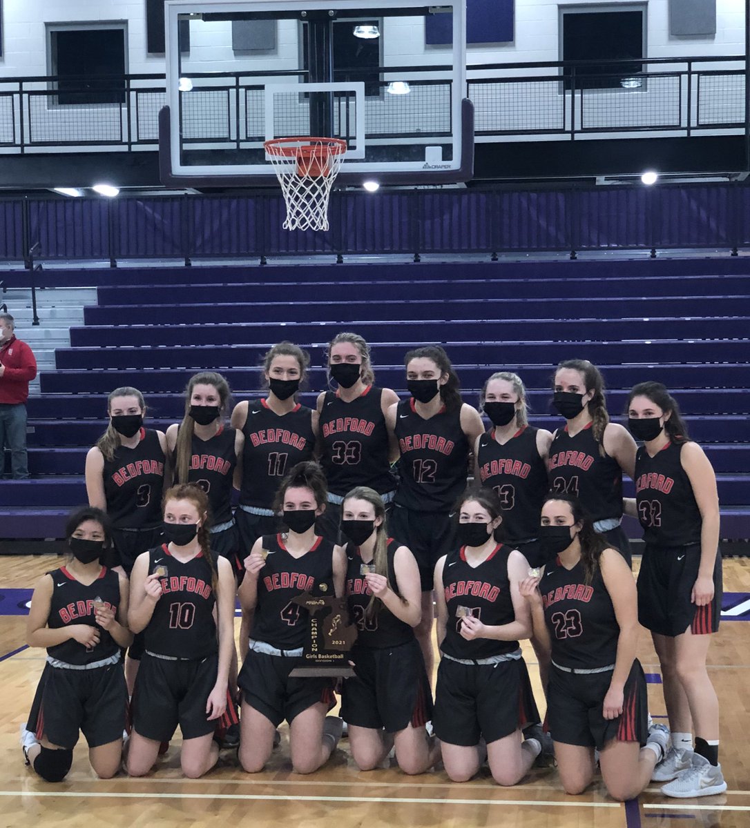 BedfordGBB's tweet photo. Bedford girls are the district champions for the third year in a row! Congratulations to the whole team on a great win. The mules were led by Savanna Killinen with 12 points and Grace Ryan added 10. Sophia Gray contributed 4 assists! https://t.co/vhpuDgjCOA