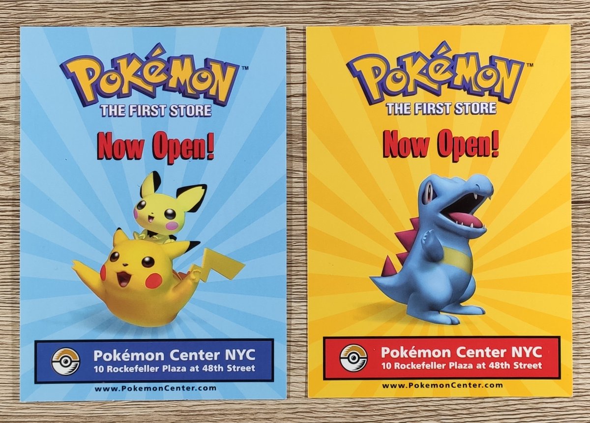pichucollector's tweet photo. Today I added these two Pokémon Center New York postcards to my collection.
These doubled up as invites to the newly-opened Pokémon Center NYC store and were valid until 1st December 2001.
https://t.co/uv3suQSfo5
#Pichu #Pikachu #Totodile #Pokemon #PokemonCenterNewYork https://t.co/gHc6FdLcAq
