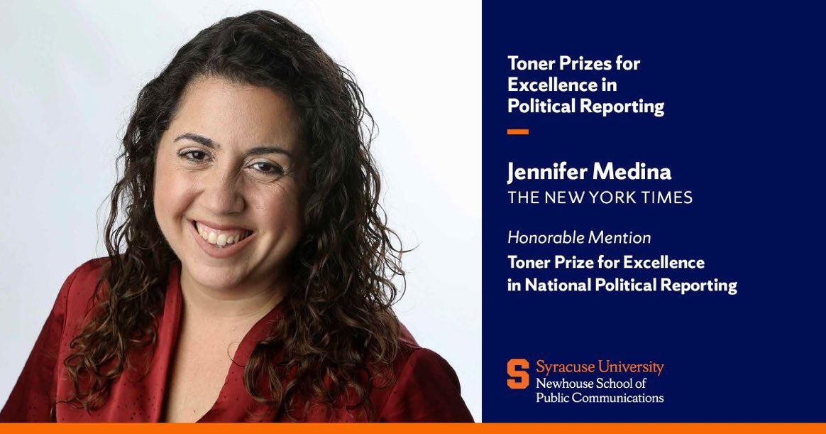 We are so proud to recognize @JennyMedina’s brilliant political reporting with this year’s honorable mention.

Check out her entry below!

#TonerPrizes