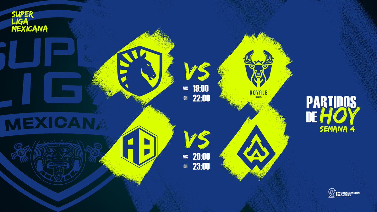 eGamers 🇨🇱 (@egamersgg) on Twitter photo #SLMx🇲🇽 • MATCHDAY!
Finalizamos la semana con enfrentamientos en tierras mexicanas, no te pierdas hoy:
<a href="/TeamLiquid/">Team Liquid</a> Academy 🆚 @RoyaleDeersGG
<a href="/AztecBloodGG/">Aztec Blood</a> 🆚 @WarriorsAztecGG
⏰ • 19:00hrs🇲🇽 - 22:00hrs🇨🇱
🎙️ • @Rigelgaming16 & <a href="/Recameca/">Recameca 😈</a>
📺 • twitch.tv/rigelgaming16 #SLMx🇲🇽 • MATCHDAY!
Finalizamos la semana con enfrentamientos en tierras mexicanas, no te pierdas hoy:
<a href="/TeamLiquid/">Team Liquid</a> Academy 🆚 @RoyaleDeersGG
<a href="/AztecBloodGG/">Aztec Blood</a> 🆚 @WarriorsAztecGG
⏰ • 19:00hrs🇲🇽 - 22:00hrs🇨🇱
🎙️ • @Rigelgaming16 & <a href="/Recameca/">Recameca 😈</a>
📺 • twitch.tv/rigelgaming16