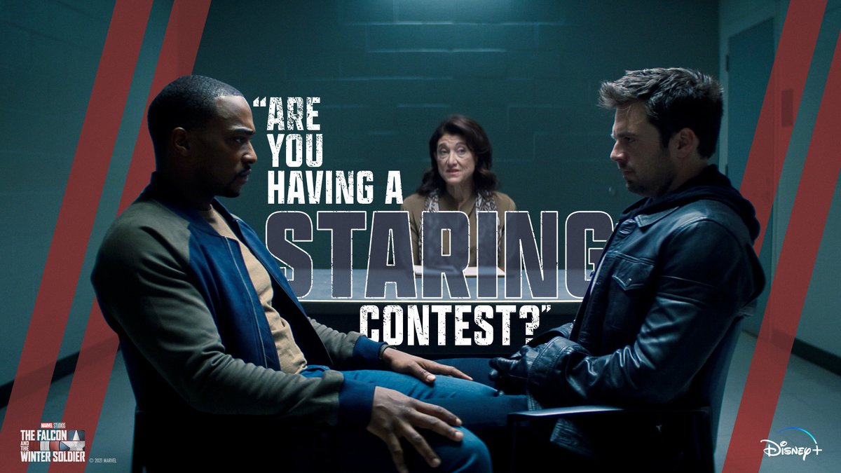 falconandwinter's tweet photo. 10/10 would stare again 👀 The Falcon and The Winter Soldier, a Marvel Studios' Original Series, is now streaming episode two on @DisneyPlus. #FalconAndWinterSoldier https://t.co/q1cJiTf5ip