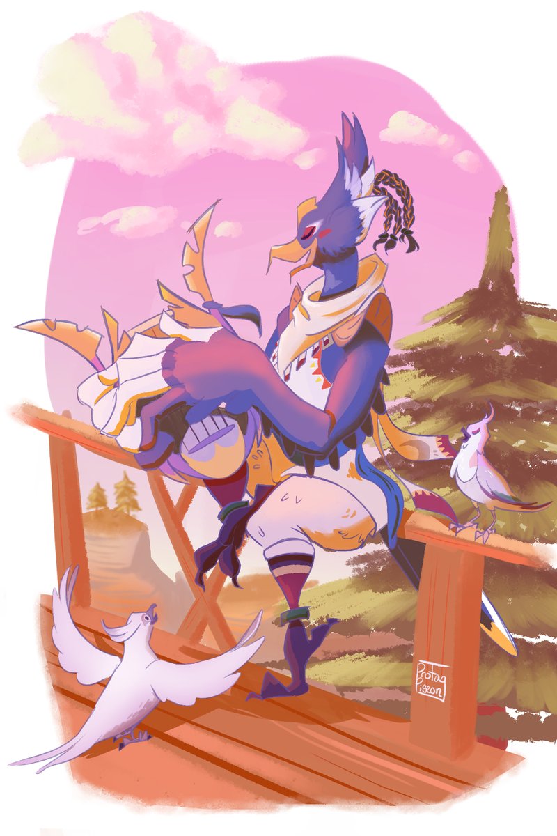 protagpigeon's tweet photo. what if revali didn't master the bow, but a different set of strings instead? #botw #tloz #revali https://t.co/90OgthmSuM