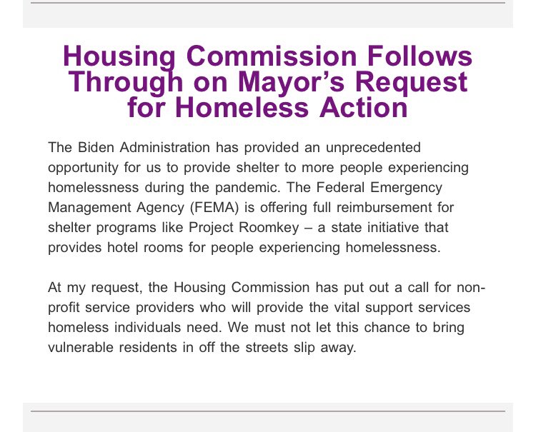 objkshn's tweet image. Just got first newsletter from @MayorToddGloria. After 3 houseless persons were killed because he won’t put people into hotel rooms and after San Diego is lowest performing large county in #ProjectRoomkey this blurb is ... heartless. #ForAllOfUs really?
