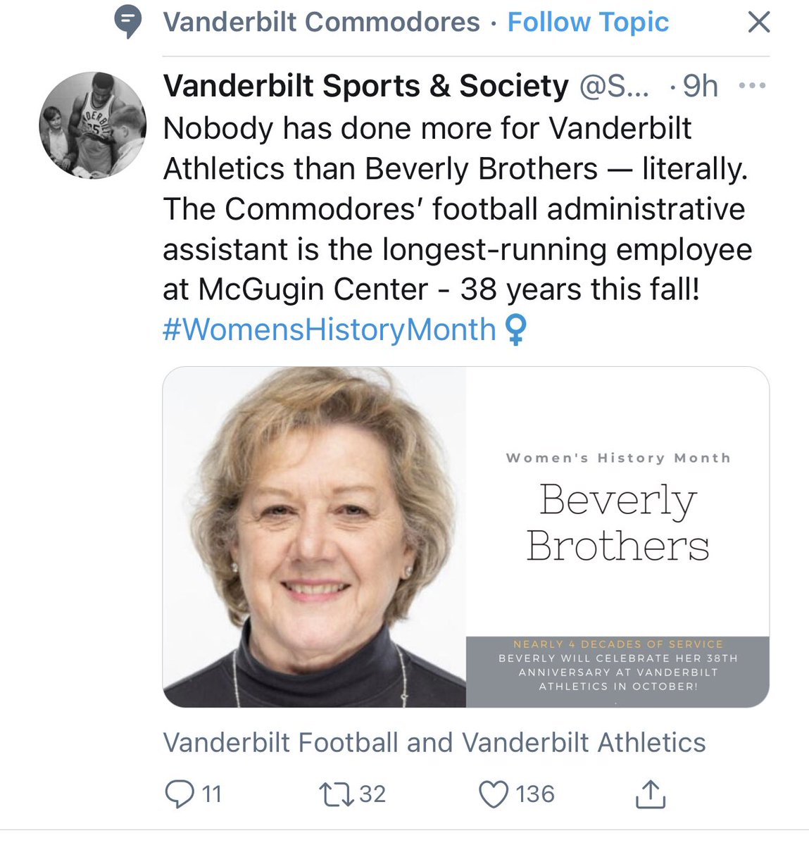 This is awesome. She’s been to every game my brother &amp; I have coached with a pack of juicy fruit. She is the true coach in our family. She has had to endure noise at every game &amp; somehow sits through it. Thank you VU for recognizing my wonderful, knowledgeable mom. I love you mom