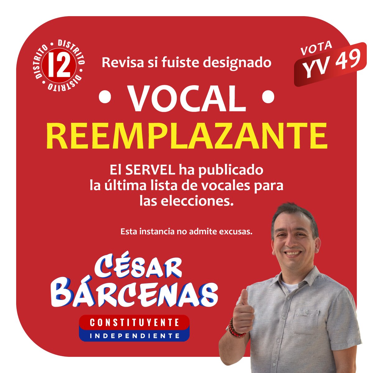 HOY 27 de marzo se publican nóminas de VOCALES REEMPLAZANTES. Revise sus datos electorales para conocer si ha sido seleccionado en consulta.servel.cl
