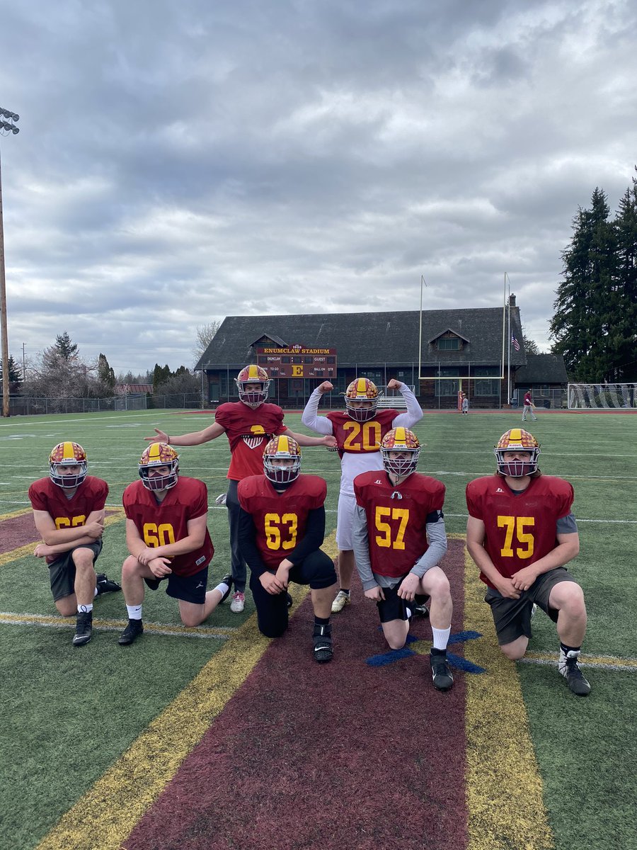 PAVE THE ROAD. This OL has this RB leading the league in Rushing! 
Enumclaw football right there. 
#WEAREENUMCLAW