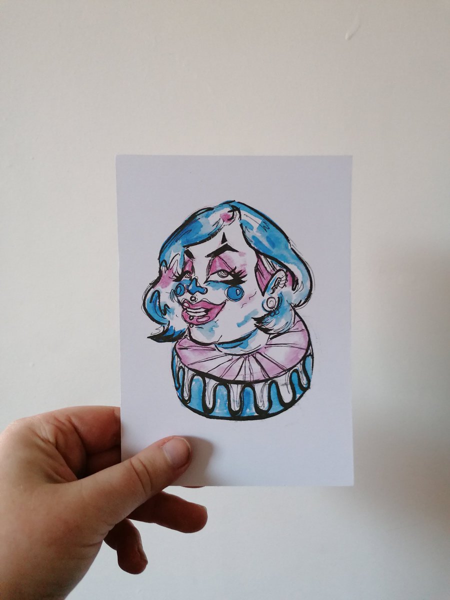 ayykaplan's tweet photo. A couple more #queer #clowns 

#bisexual #bi #trans #lgbtq #queerartist #queerclown #painting #illustration #watercolour #culturehustle #biflag #transflag https://t.co/b41fqfWyg5