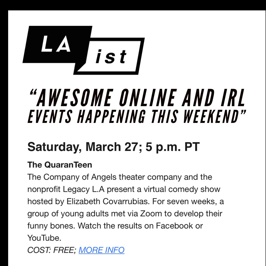 The QuaranTeen Comedy Show selected as part of tbe “Awesome Online and IRL events happening this weekend” https://t.co/JntyAOH1cJ
