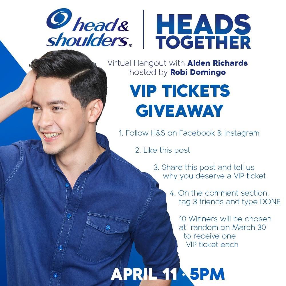 AldenTrendsOFC's tweet photo. Great morning guys!

Mechanics for the Head &amp; Shoulders #HeadsTogether virtual hangout with Alden is now up on their Facebook page.

Check it out here:
https://t.co/JbfxqmDOz8

Good luck everyone!!!

@aldenrichards02 @HeadShouldersPh 
#ALDENxHeadAndShouldersPH https://t.co/1iHZW1n2mU