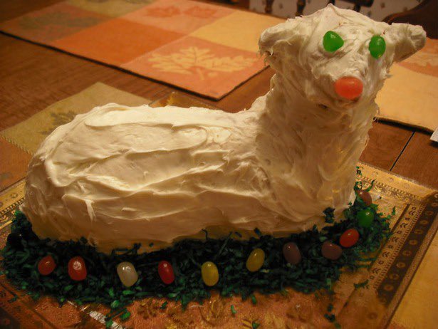 JulietCAnderson's tweet photo. I don’t think we talk about these creepy lamb cakes often enough. I’ve done a lot to acclimate to Midwest culture, but I just can’t get on board with these nightmare-inducing desserts. https://t.co/titKhOBmgq