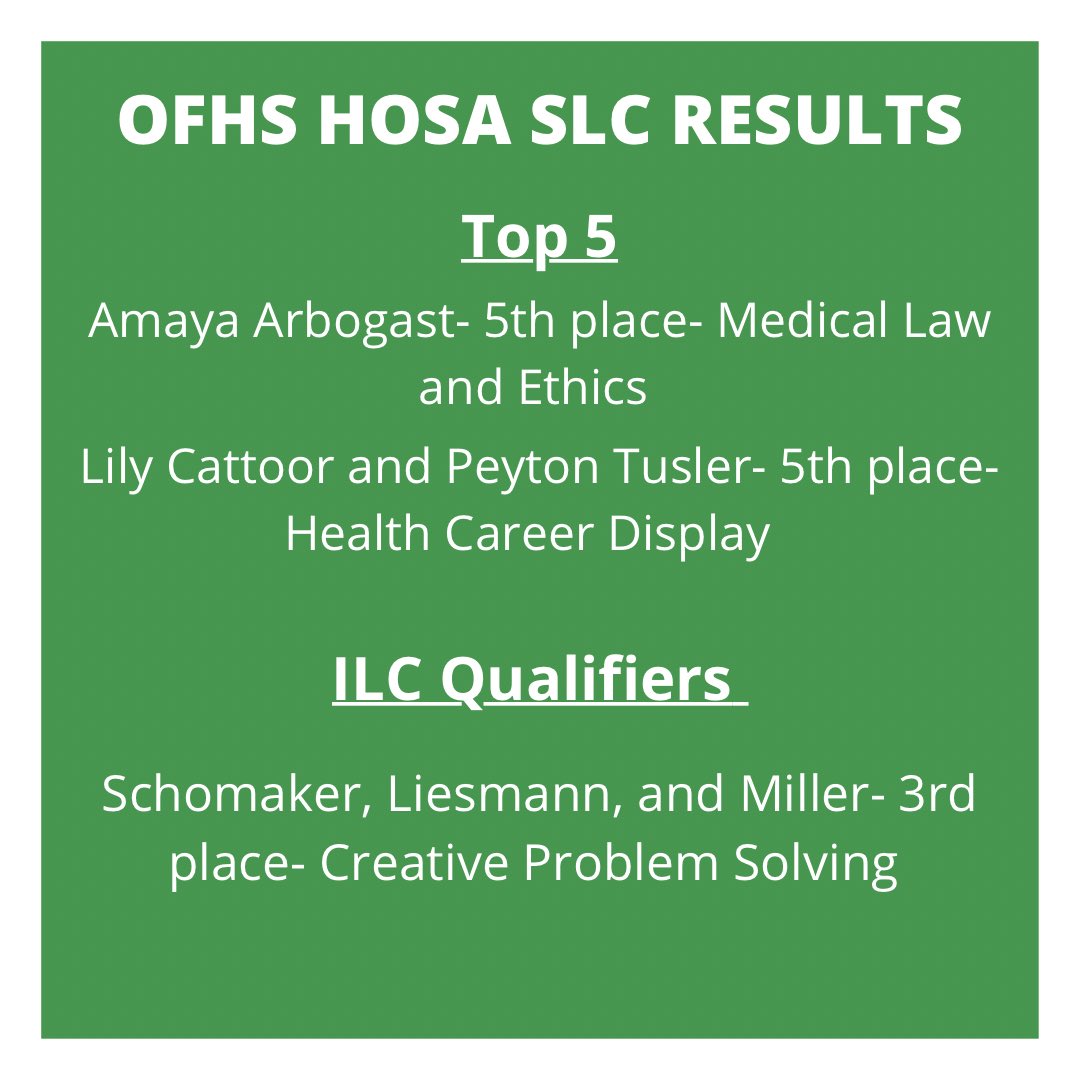 OFHS_HOSA's tweet image. Congrats to everyone who placed in SLC!