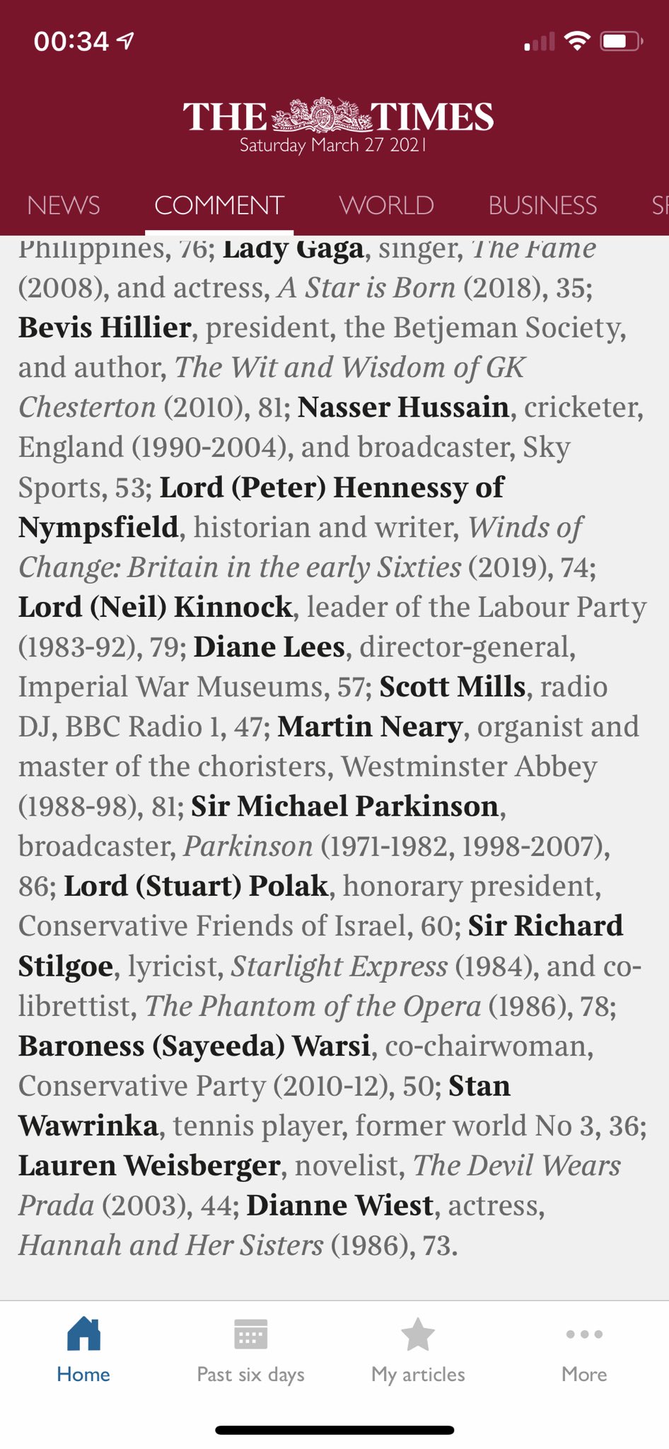 One of the great and good , your birthday is noted in The Times! Happy birthday 