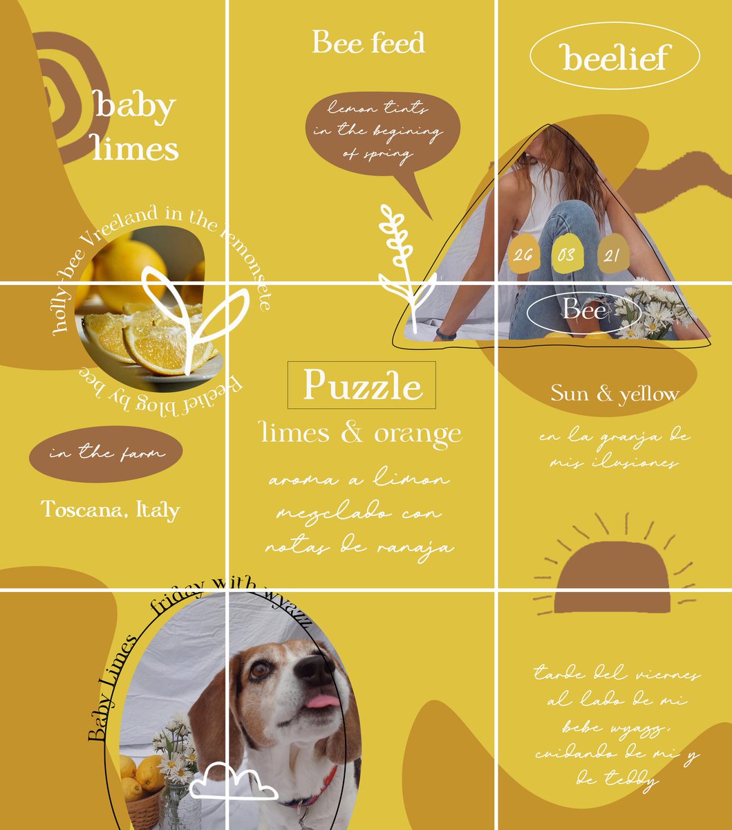 ⠀⠀ ( puzzle ) ˓ 𝑩𝒆𝒆𝒍𝒊𝒆𝒇, 🍋🍊 ˒
⠀⠀limes &amp; oranges.
⠀⠀𝐵𝑒𝑒'𝑠 𝑃𝑎𝑛𝑡𝑜𝑛𝑒.

El día en mi pequeña granja estuvo lleno de tranquilidad, por lo cual arme un picnic improvisado donde hubo pay de limón y tuve la compañía de mi cachorro wyazz.