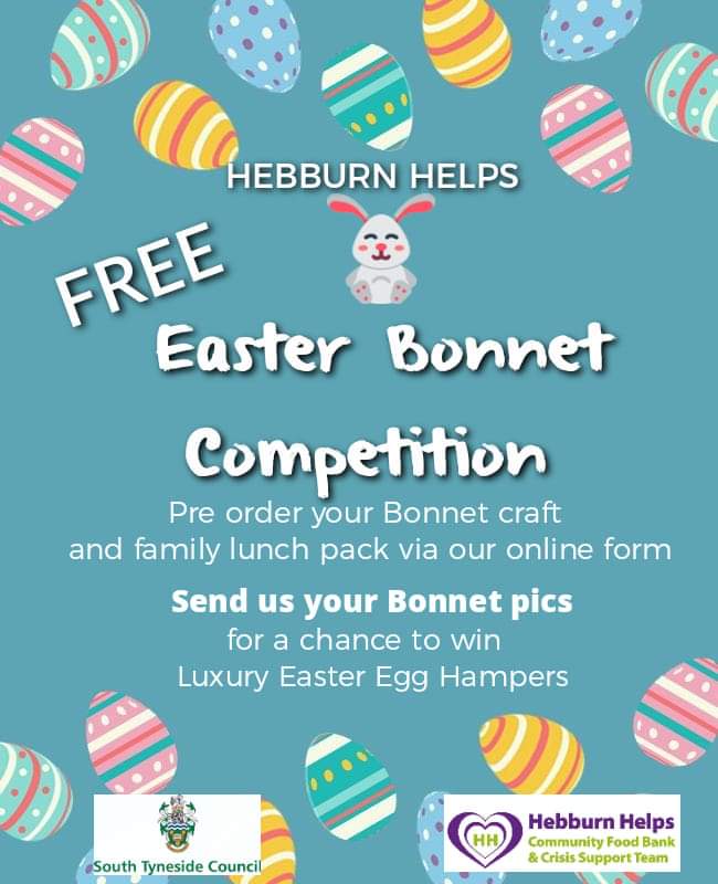 hebburnhelps's tweet photo. We're joining forces with South Tyneside Council to keep families fed and active over the Easter holidays (6-16 April).

We've also some eggstra special Easter fun planned... Starting with an Easter Bonnet Competition for Week 1! 
Find out more on our FB page! https://t.co/llOJCkkIkQ