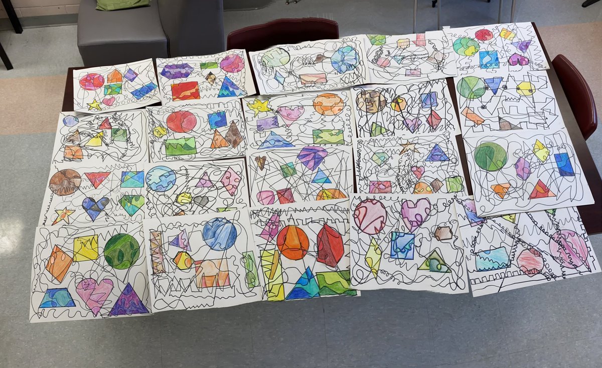 mme_barbosa's tweet photo. Check out the awesome monochromatic shape art that my grade 3&4 students created. 🟪🟢🔶🔺 #funinart #monochromaticart https://t.co/xxnIRoyqRX