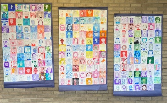 DawnaDaily's tweet photo. Loving Mrs. Bowman's display of self-portraits from students and staff at B-PCE. #proud2BPC https://t.co/OvIsghkxCL