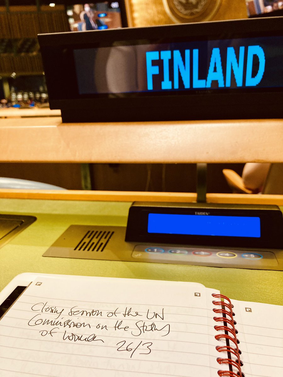 UN’s largest annual gathering on gender equality being wrapped up. Many thanks for the colleagues @FinlandUN and @EUatUN who worked so hard to defend women’s rights. Devastating how difficult it was again. It really shouldn’t. #CSW65