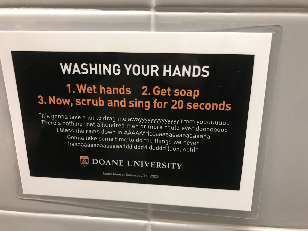 NE4UGA's tweet photo. Only at Doane University do they have signs stepping you through how to wash your hands. 😂 #QualityEd #NWU https://t.co/X1Cy9JbN3R
