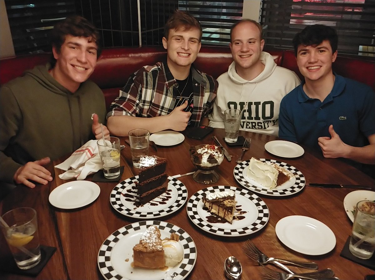 BWEagleWrestl's tweet photo. Dinner with our four graduating wrestlers.  Great bunch!    @CharlieMcadow @_marksullivan_ @mtj_0415 @NickYouell https://t.co/EVgjh3mKD5