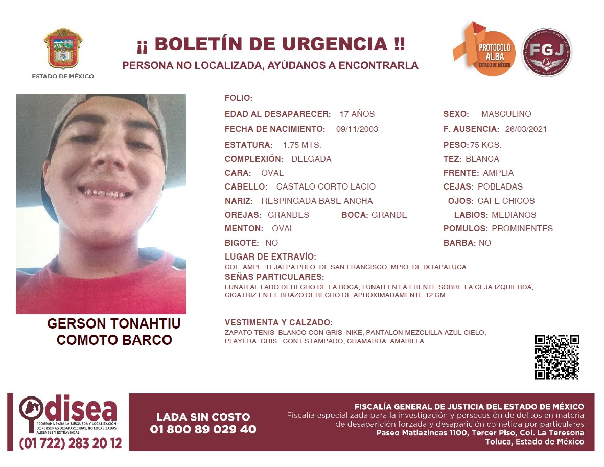 CETIs57's tweet photo. Comunidad #CETIs57, se requiere de tu ayuda para encontrar a nuestro compañero Gerson Tonahtiu Comoto Barco https://t.co/3L9qS2XxaK