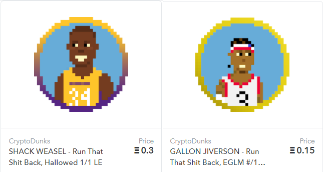 Crypto_Dunks's tweet photo. Gas is under 100 again! Good time to buy if you had your eye on a GALLON JIVERSON or SHACK WEASEL.
Run That Shit Back edition commons now all 0.02 ETH as we get ready for . . . the RTSB Challenge!
https://t.co/CGvBISwLpR
#nft #nftart #pixelart #nba #topshot #cryptodunks #rtsb https://t.co/ZeYAShmUfs